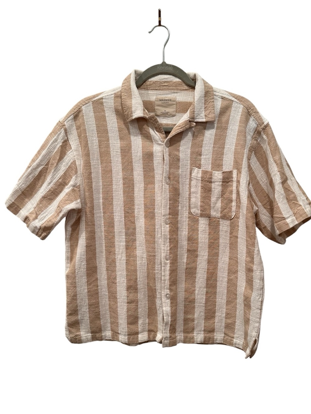 Massive Luxury Cotton Striped Short-Sleeve Button-Down Shirt Summer Coastal Med